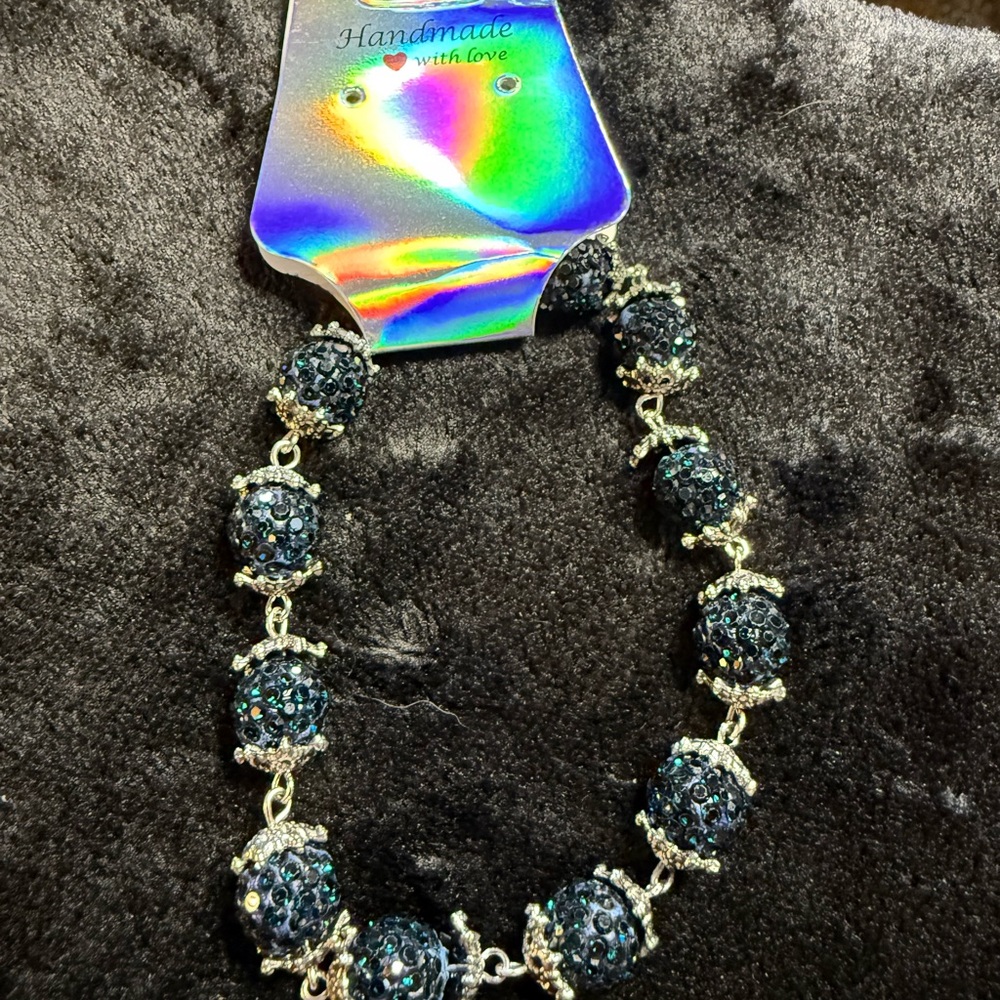 Handmade Black Crystal Bead Bracelet